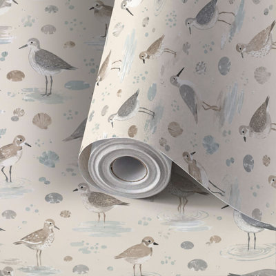 Peel and Stick Wallpaper Contact Paper Watercolor Coastal Birds Sand Self Adhesive and Removable 24in x 118in(60x300cm)