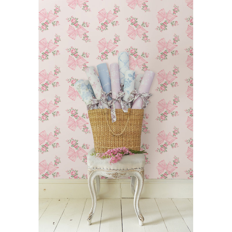 Rouleau de papier peint L 33 pi x l 20,5 po Pastel Bow Rosa Beaux, Rose