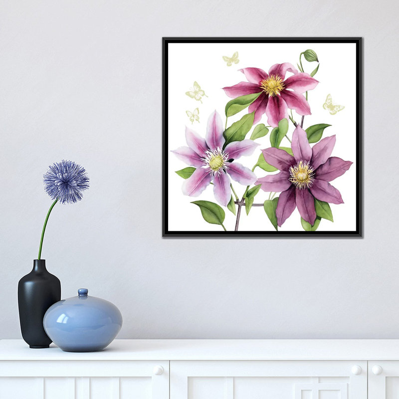 «Clematis Climb II», impression sur toile, H 18 po x l 18 po x P 1,5 po, Toile avec cadre noir, Pas de tapis