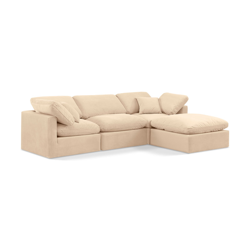 Itala Velvet L-Shaped Sectional Reversible, Beige Velvet