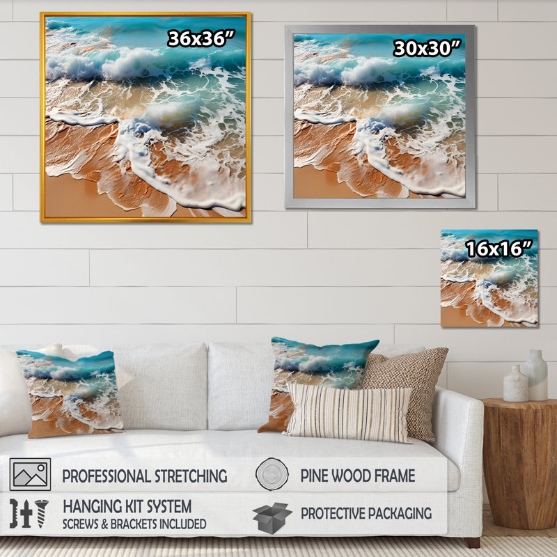 " Aerial Beach View Symphony ", Gold Picture Framed, 30" H x 30" W x 1" D