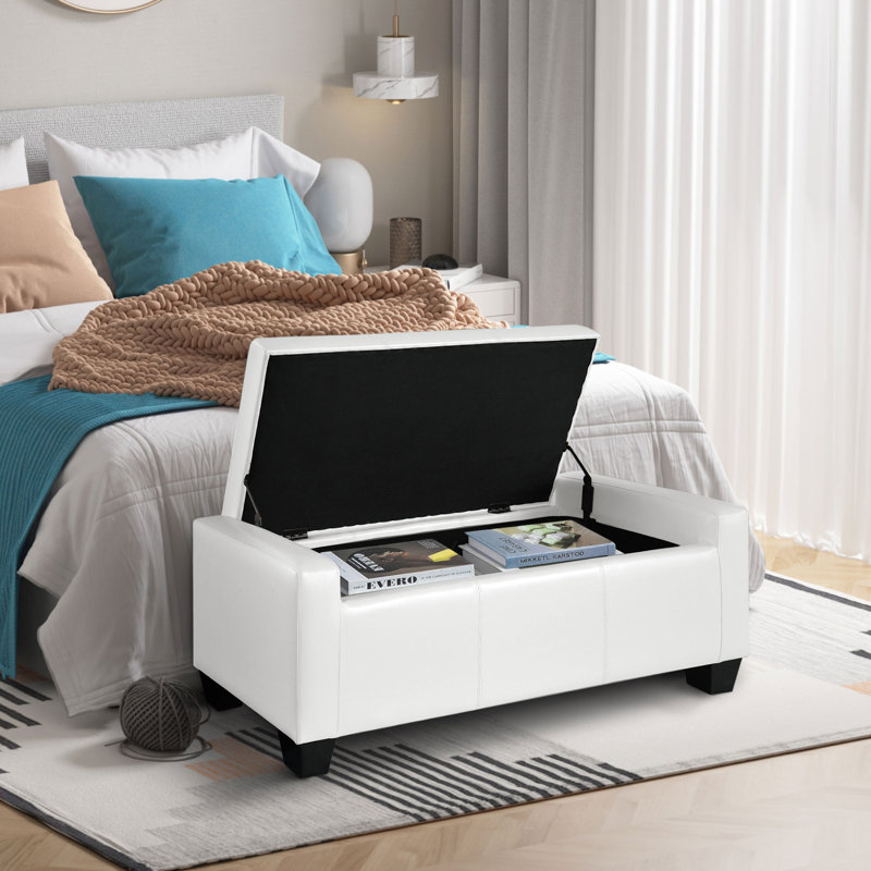 Sivalls Faux Leather Flip top Storage Bench, Cream White