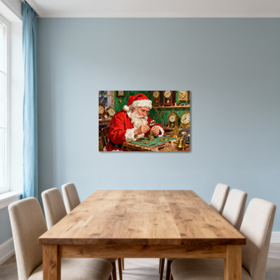 Horloges de Noël de père Noël dans un atelier avec outils