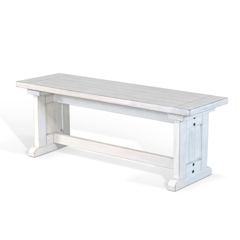 Banc de salle à manger Sime, de style planche, en bois d'acajou blanc cassé de 48 po