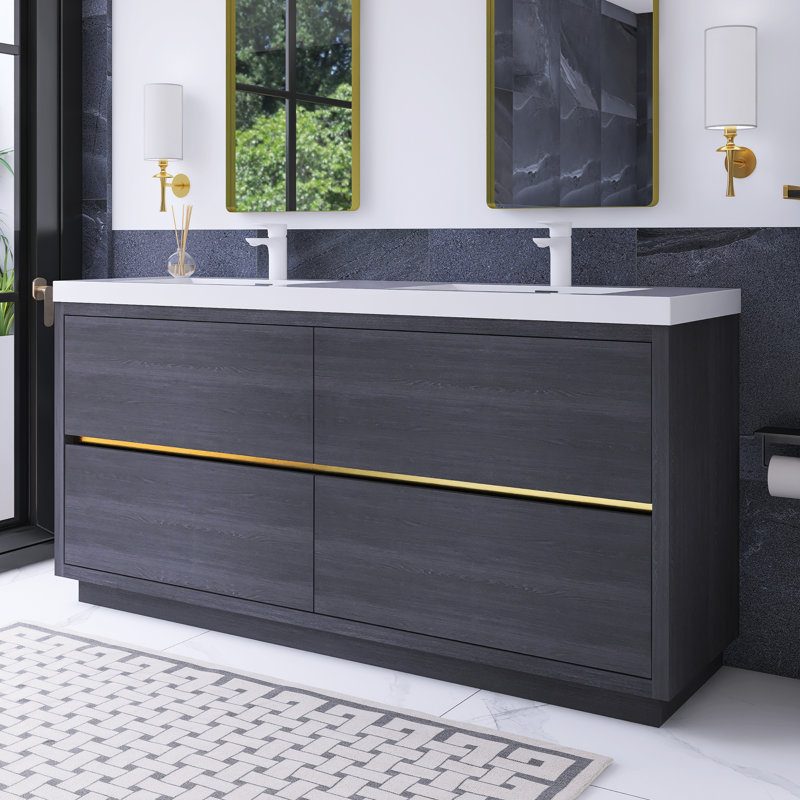 72 In. Double Sink Freestanding Bathroom Vanity, Dark Gray