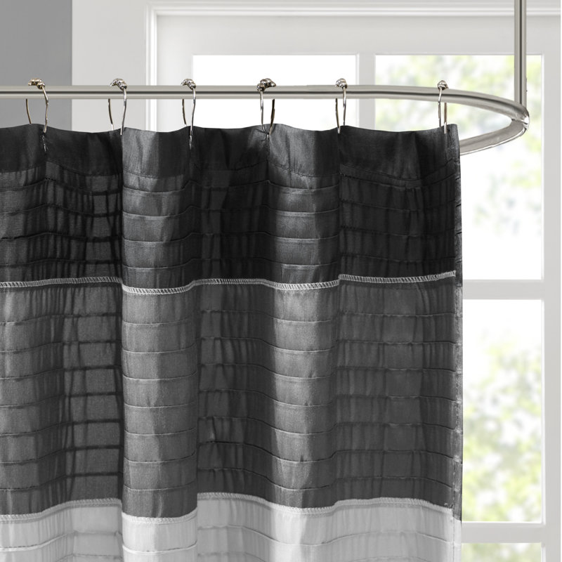 Black and Gray Faux Silk Striped Shower Curtain