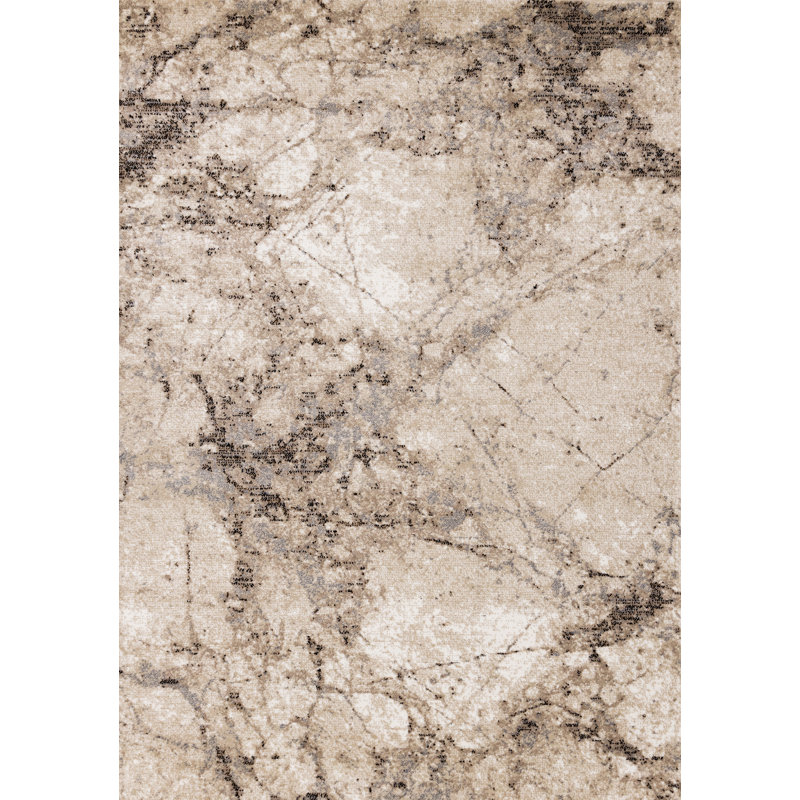 Ahkeem Ominous Cream Beige Area Rug, Rectangle 6'7" x 9'10"