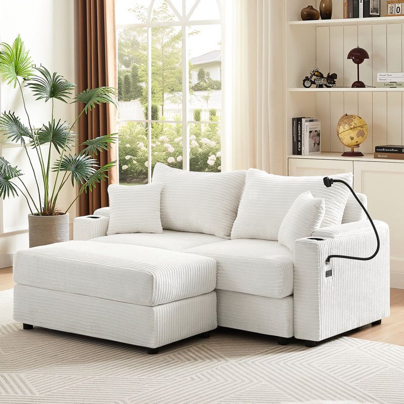 Canapé modulaire moderne en beige avec abris mobiles, porte-gobelets, porte-téléphone et rangement dissimulé 72,8 po