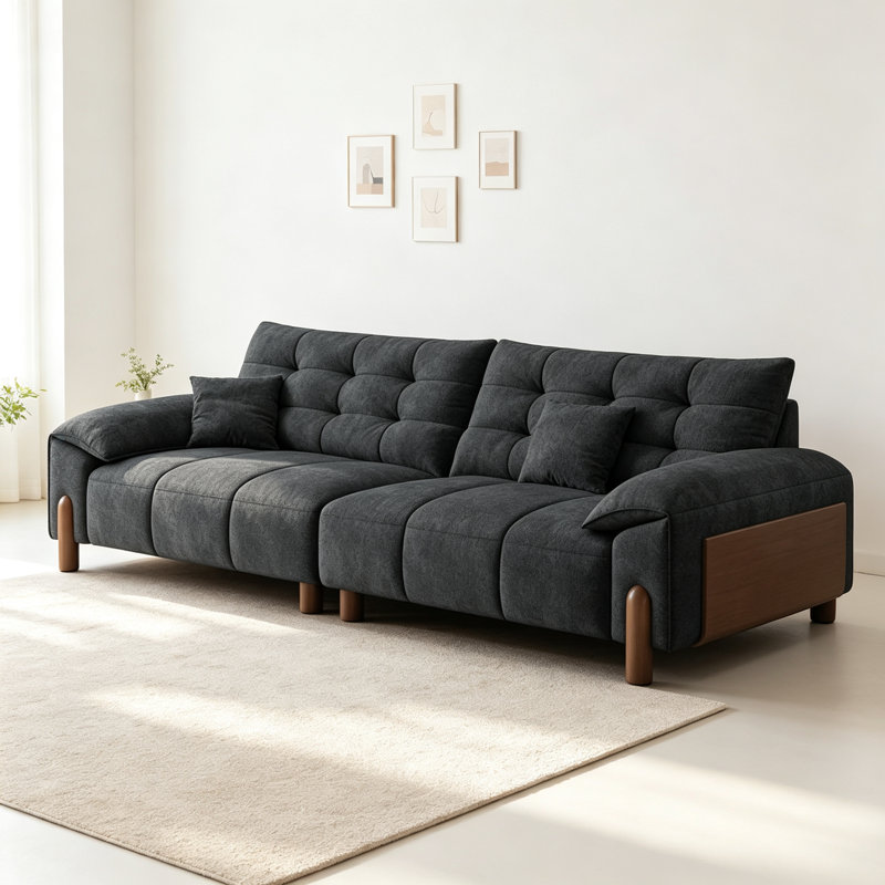 Canapé en bois massif de style français minimaliste, Noir