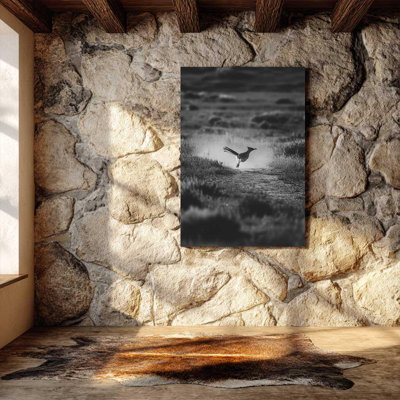 Impression sur toile Texas Roadrunner - décoration murale de la faune de l'Ouest - impression rustique noir et blanc dans le désert