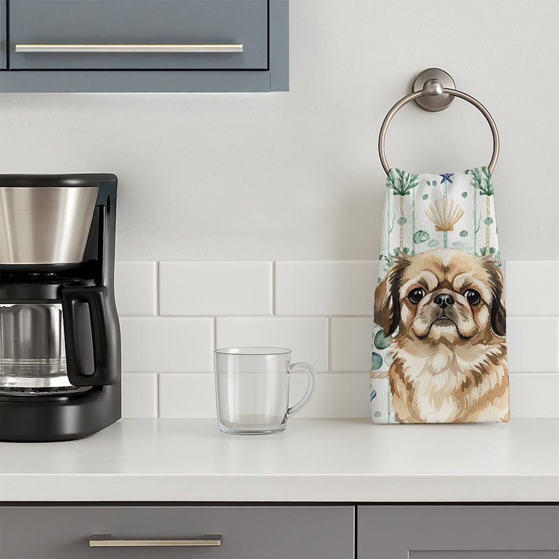 Sable Pekingese Coastal Sea Glass Kitchen Towel, Sable Pekingese