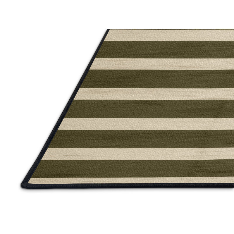 Tapis brun à rayures horizontales lavable à la machine, Rond 6 pi