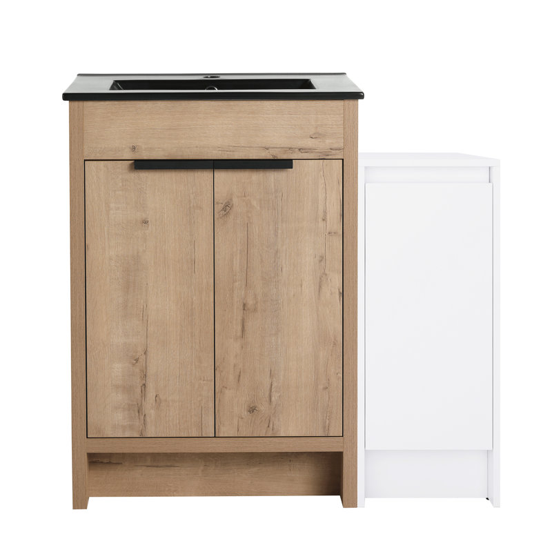 Meuble-lavabo 36 po avec lavabo en céramique noire et rangement - Style contemporain, porte à fermeture douce, contreplaqué robuste, fermeture autoportante de 36 po