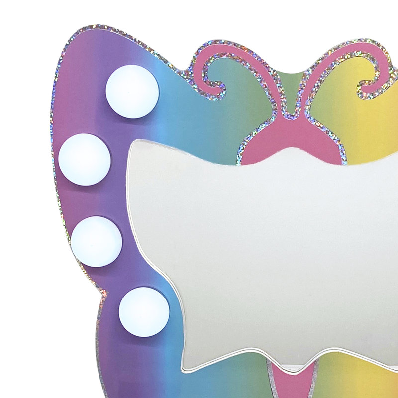 Colorful Butterfly-Shaped Tabletop Vanity with LED Lights and Accessories