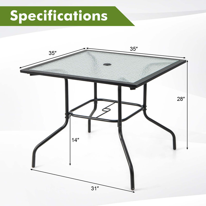 Kimberlyn Square Metal Outdoor Dining Table With Umbrella Hole , 35'' in. W 35'' in. D