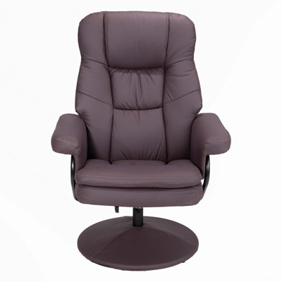 Swivel Cat Scratch Leather Recliner with Ottoman Chair Modern Armchair Ergonomic Push Manual Reclining Footrest Upholstered Bedroom Living Room Reading Home Relax Office, Brown