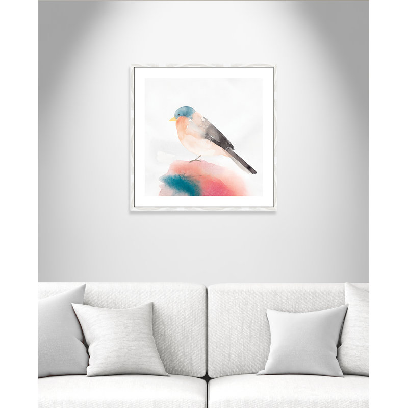 Chickadee II par Casa Fine Arts, Papier avec cadre à grain de bois blanc, Blanc, H 28,75 po x l 28,75 po x P 0,75 po