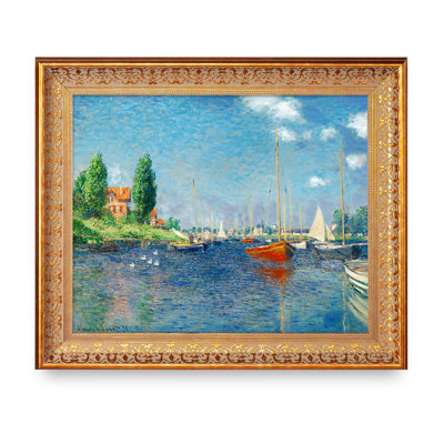 Bateaux rouges, Argenteuil par Claude Monet, taille encadrée pouces, taille de l'image: pouces, reproductions classiques du monde pour HomeDecor, cadre doré à motif rétro