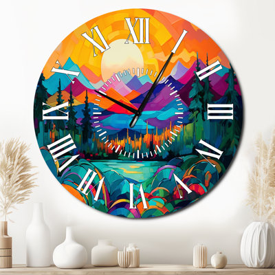 Vibrant Sunset Shining Over Mountains II - Landscape Mountains White Face Wall Clock