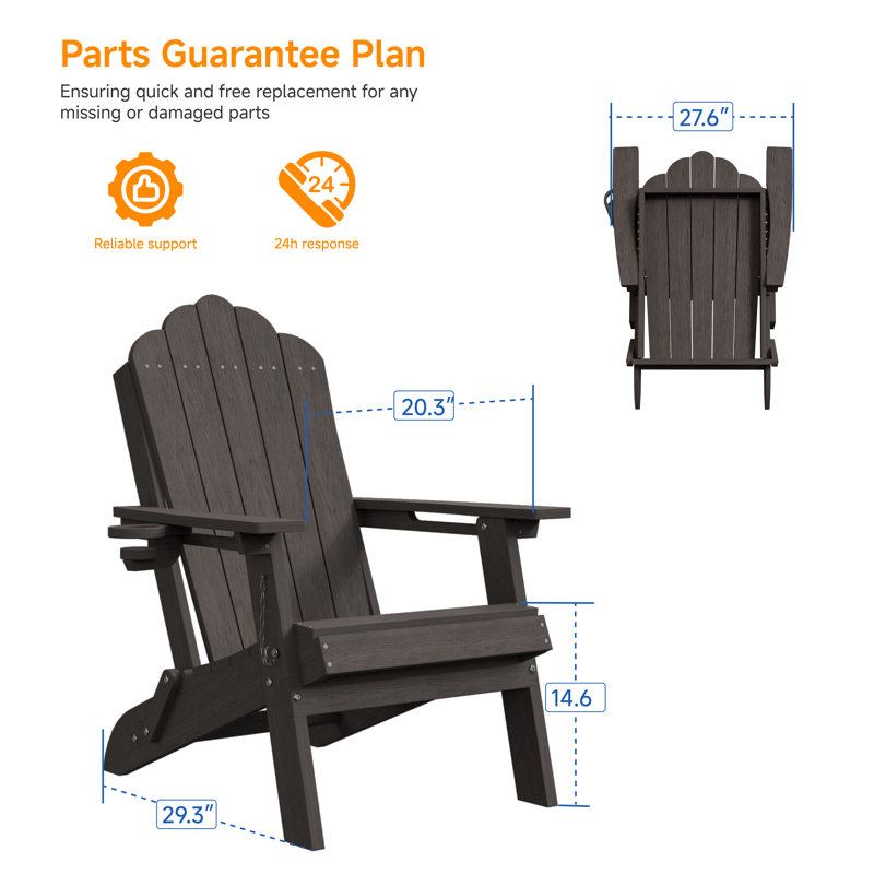Ergonomic Folding Adirondack Chair with Cup Holder, All-Weather Patio Adirondack Chair for Outdoor, Easy Assembly, Brown