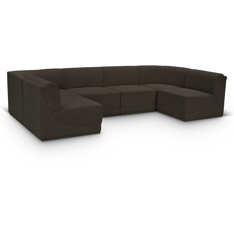 Canapé modulaire rembourré 6 pièces Ollie, Tissu brun bouclé