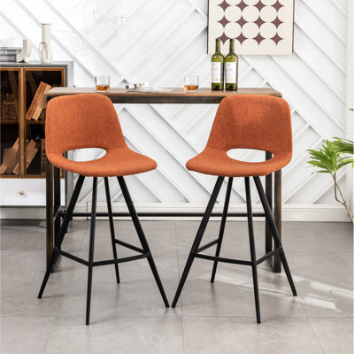 Orange 28.25" Counter Height Stools, Of Two - Fabric Kitchen Seating With Cushioning And Frame 2, Chairs Fluffy Chair Stable Metal Legs