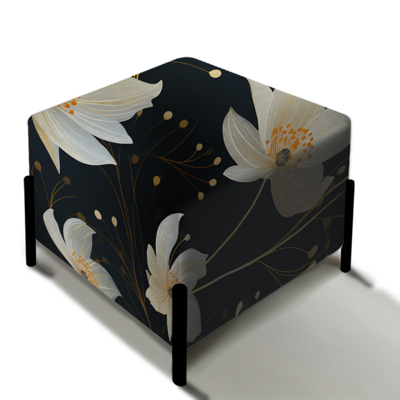 Motif floral noir et ivoire élégant - repose-pieds carré floral