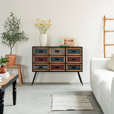 Industrial 43.3" Wide Accent Cabinet, Mid-Century Sideboard Storage Cabinet for Living Room, Dining Room, Entryway, Metal Art