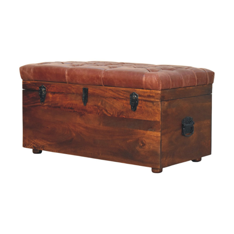 Brown Buffalo Hide Leather Storage Trunk