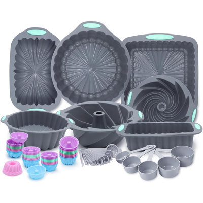 Flexible Food Grade Silicone Bakeware Set, Heat Resistant Stackable Nonstick Baking Pans for Oven Air Fryer