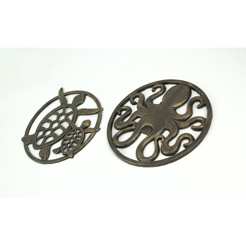 Bronze Finish Cast Iron Sea Turtle Sculpture, 12 Inches Long