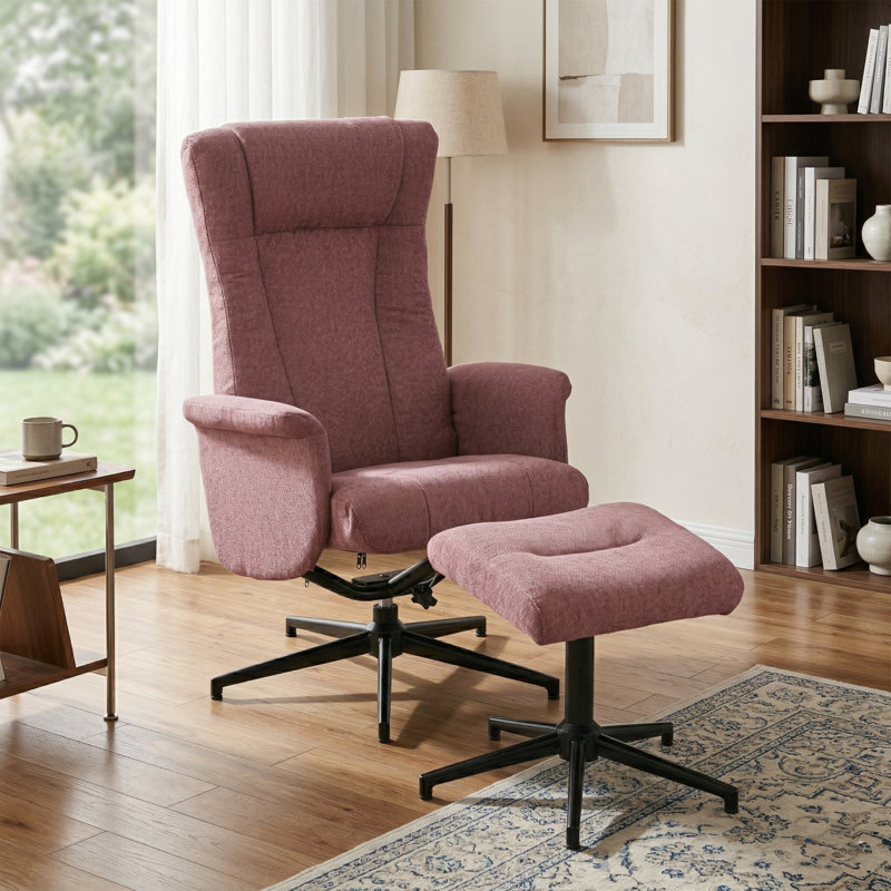 Chaput TV Chair with Stool, Pink Polyester Blend