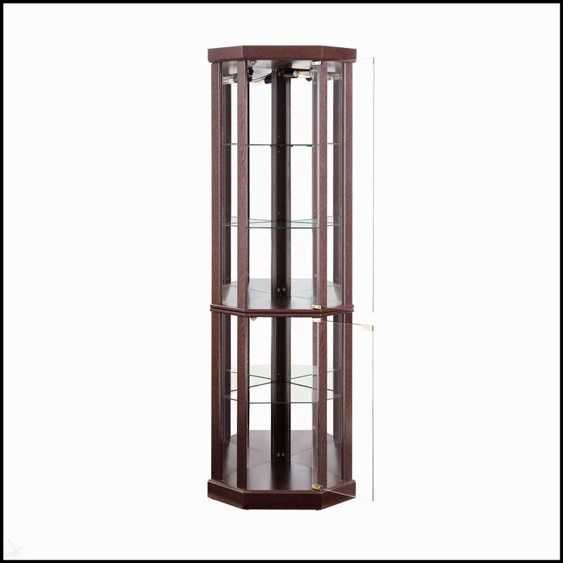Élégante armoire de coin lumineuse avec tablettes réglables et dispositif anti-arrachement pour exposer vos objets de collection en toute sécurité