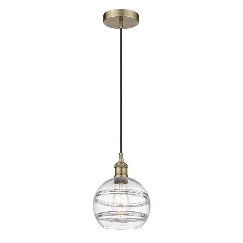 Luminaire suspendu 1 lumière Edison Bienes-616-G556, H 9,88 po x l 8 po x P 8 po, Transparent, Laiton antique