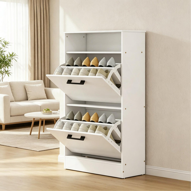 Armoire à chaussures 2 tiroirs rabattables avec diviseurs réglables