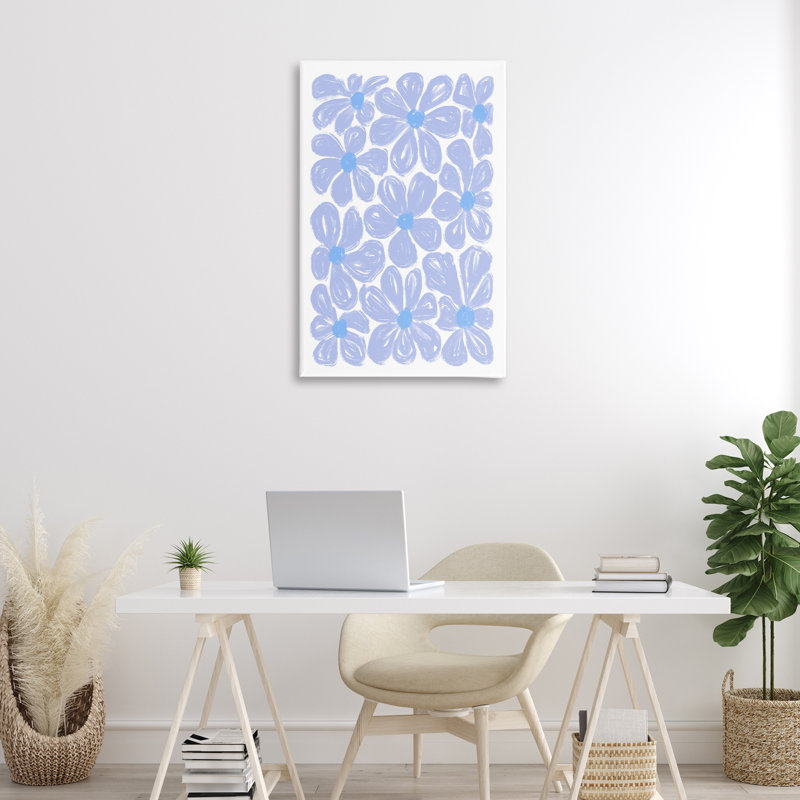 Toile à motif de fleurs bleues, design par Martina Pavlova, H 36 po x l 24 po