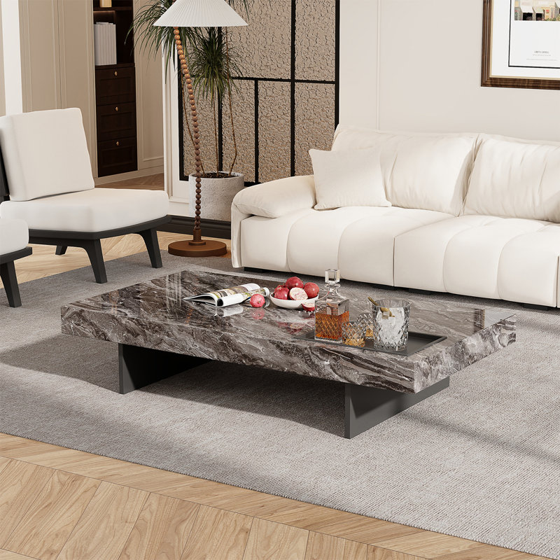 Elbin Single Coffee Table, Black/Gray Top/Black Base