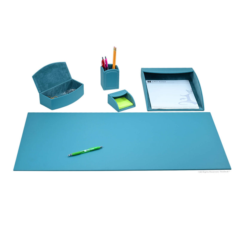 Ensemble de rangement de bureau en cuir bleu marine, Bleu sarcelle