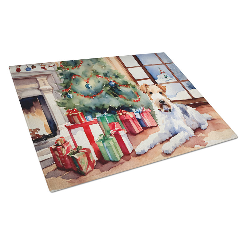 Grande planche à découper en verre Fox Terrier Cozy Christmas