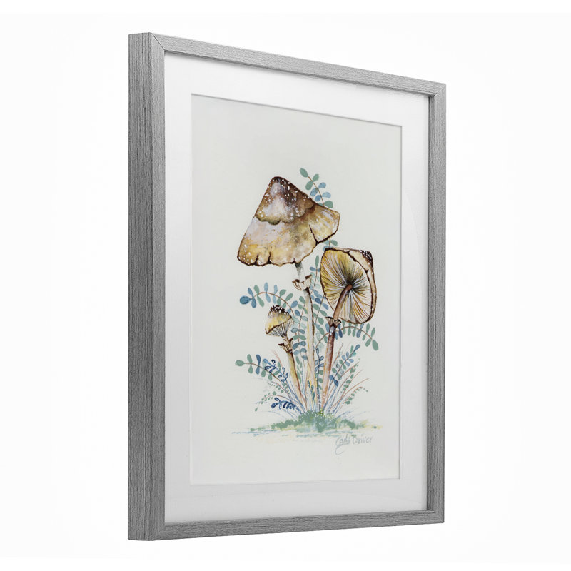 "Natural Forest Mushroom Trio", reproduction encadrée sous verre, conception de Cady, H 16 po x l 13 po, Cadre de ferme gris