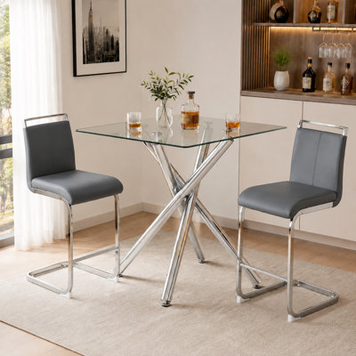 36" H Bar Height Table, Square High Bistro Pub Cocktail Table with Metal Footrest