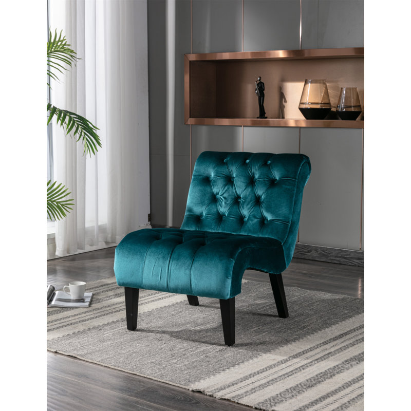 Javita 22.83'' Wide Modern Armless Accent Living Room Chair / Leisure Chair,Upholstered Fabric Button Comfortable Chair with Wooden Legs