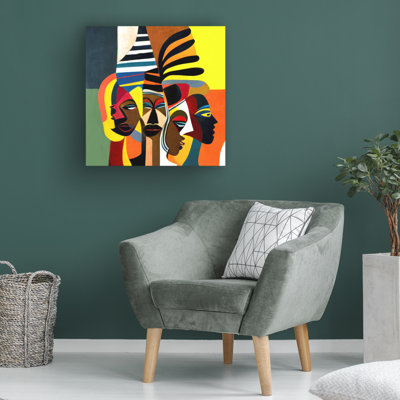 Wrapped Canvas Wall Art - Ray Heere 'Mid Century Celebration Of All Cultures 15' Wall Art for Living Room, Bedroom, or Office Décor - 14 x 14 Inches - 14x14
