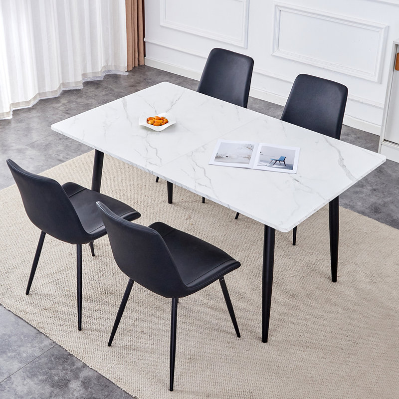 Modern 59"-75" Kitchen Table Set with Sturdy Metal Frame,Perfect for Home Kitchen,Space Saving, Black, 5