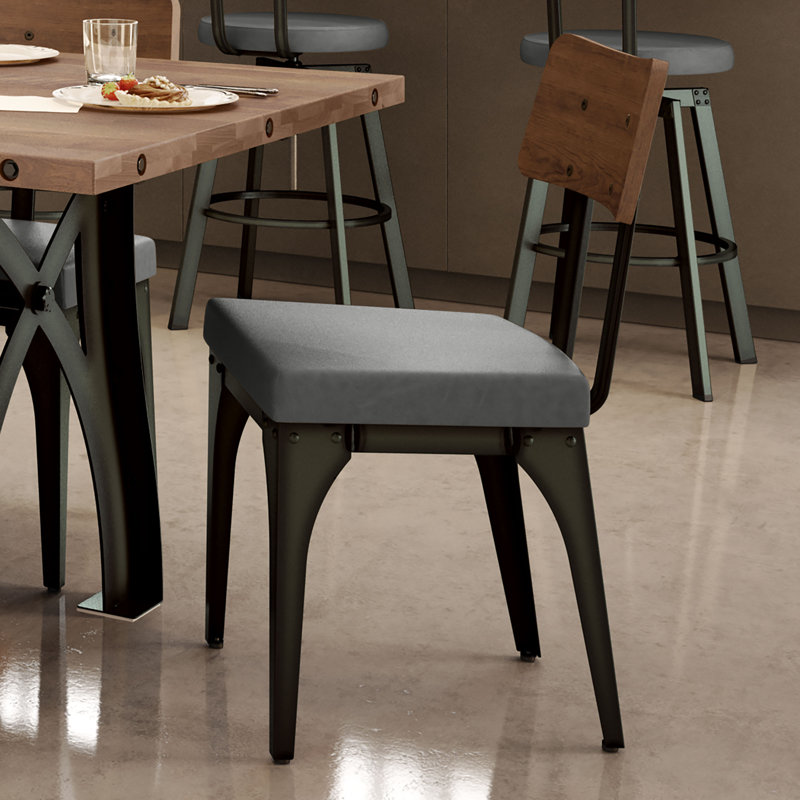 Lyerly Upholstered Dining Chair (Set of 2) with wooden backrest, Grey, Brown