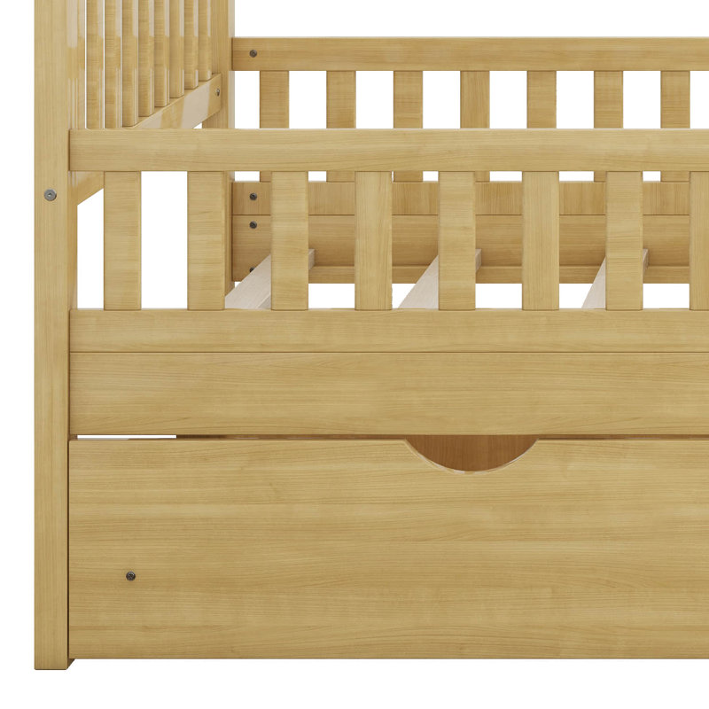 Structure de lit avec rangement, lit plateforme en bois massif avec garde-corps à 4 côtés, Twin