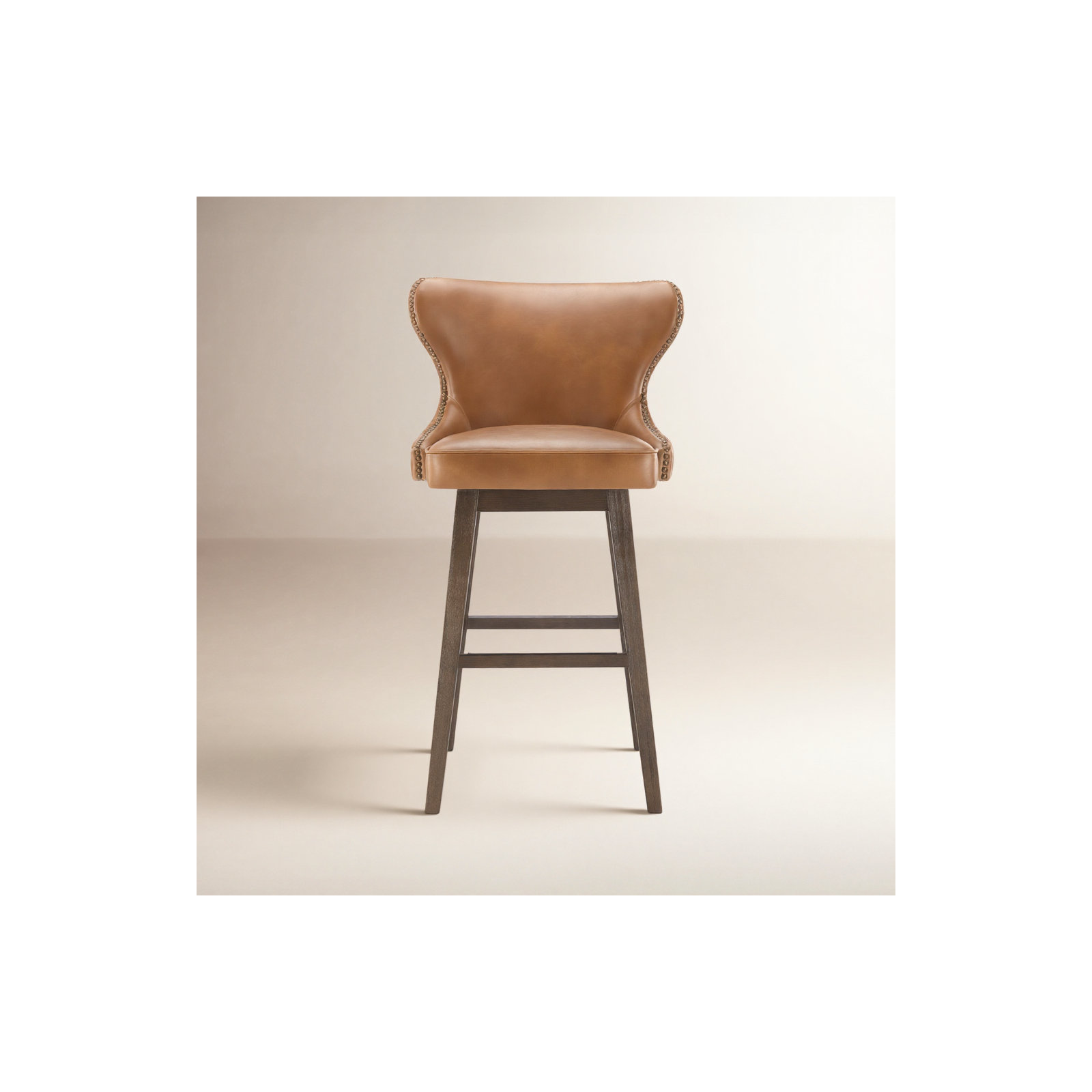 Caraline Leather Swivel Stool, Wax Elephant, Bar Stool (30" Seat Height)