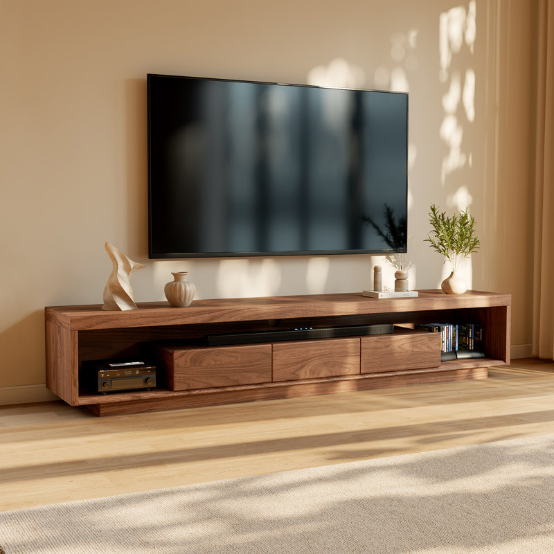 86.6" Modern Walnut TV Stand With Multi-Zone Storage And Built-In RGB LED