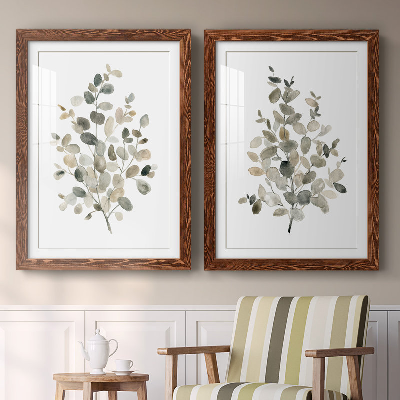 " Neutral Eucalyptus I " 2 - Pieces Painting Print, 31.5" H x 88" W x 1.5" D, Maple