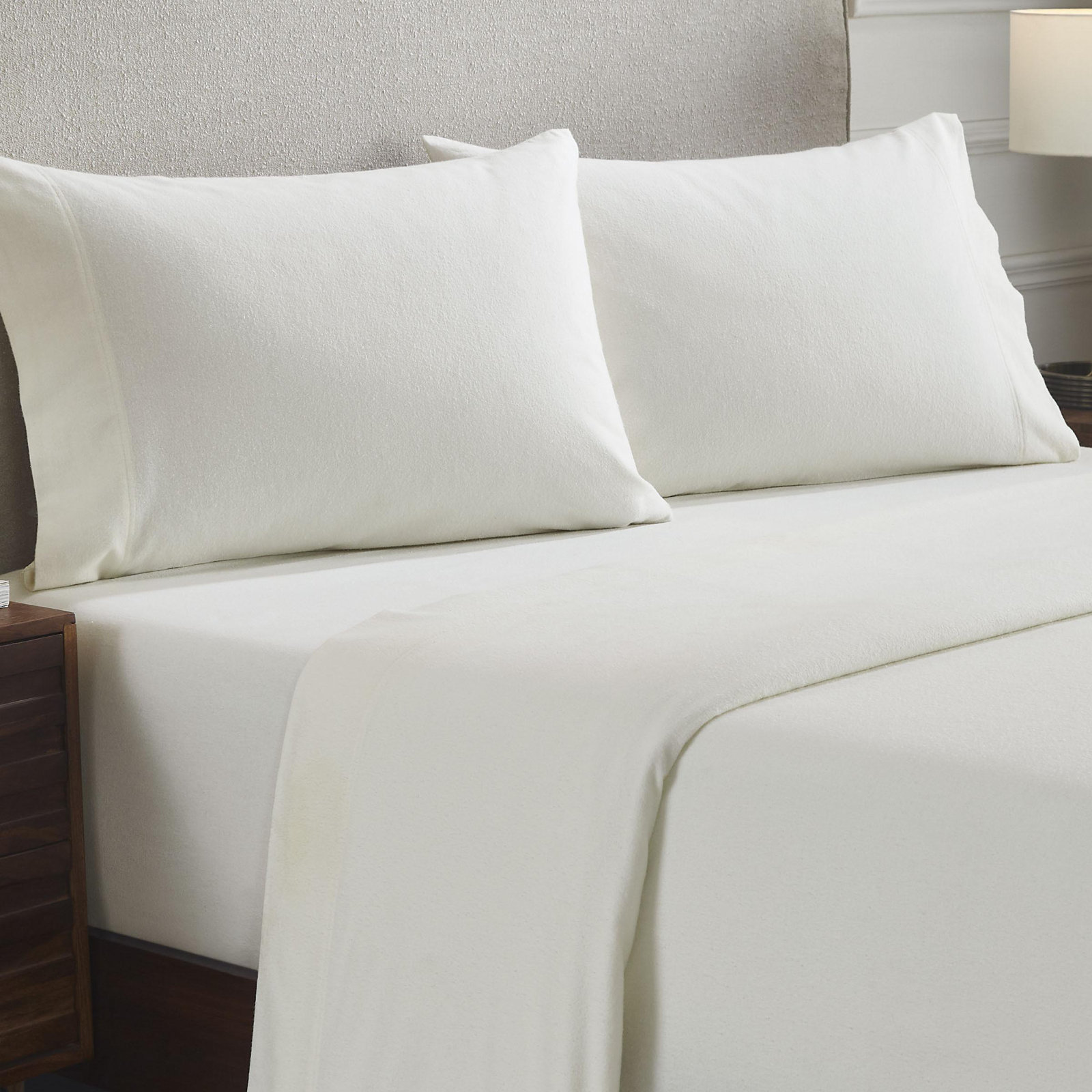 All-Season Breathable 100% Cotton Flannel Pillowcase Set, Ivory, Standard